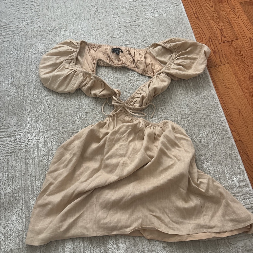 Beige Puff Sleeve Dress